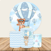 Blau Heiß Luft Ballon Teddy Baby Dusche Runden Hintergrund Bausatz
